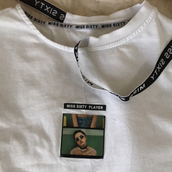 Miss Sixty sz Medium graphic tee photo girl adjustable Neck strap print on back - Picture 15 of 16